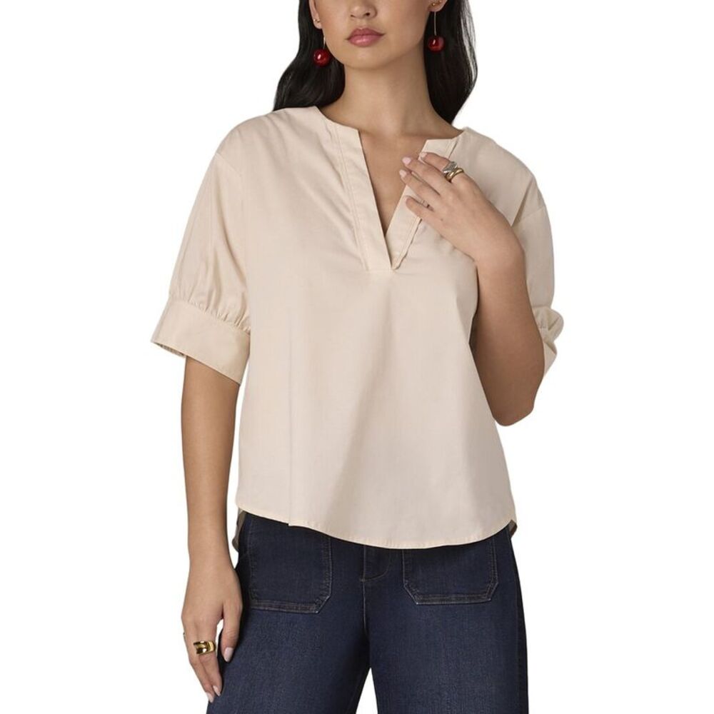 Wit & Wisdom Womens V-Neck Woven Top, Grey